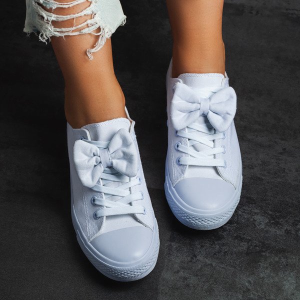 Białe trampki z ozdobną kokardką Lisyy - Obuwie