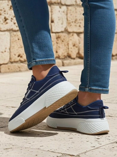 Callista women's platform sneakers navy blue fabric spring-summer