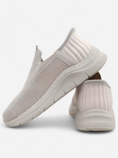 Aurelia Comfort Beige Slip On Women's Flat Heel Fabric Shoes