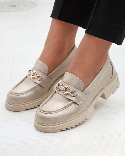 Золотые женские мокасины с цепочкой Sotella - Обувь