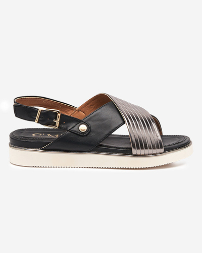 Melnas sieviešu sandales ar sudraba jostu Gerii- Shoes