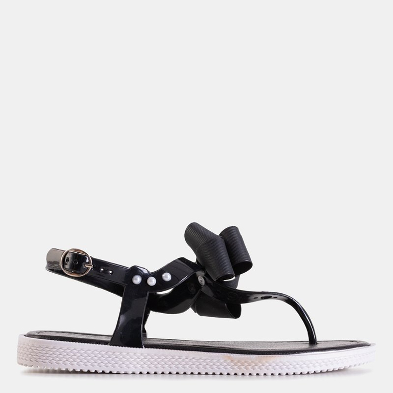 Black women's sandals a'la flip-flops with a Domala bow - Footwear
