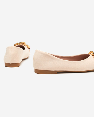 Beige women's ballerinas with Caviene ornament - Footwear