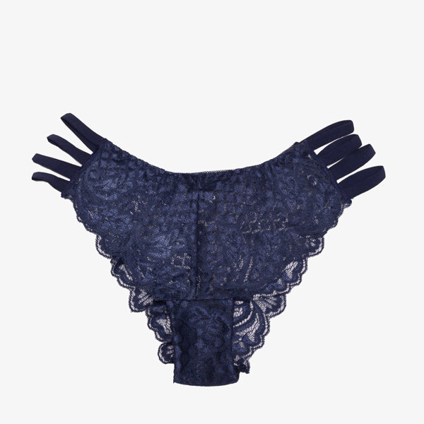 Navy blue lace women's panties, brasilian type with stripes - Underwear