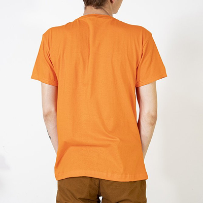 Orange cotton t-shirt for men with the inscription - Clothing