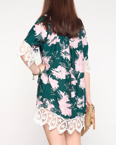 Dark green women's blouse with flowers PLUS SIZE - Clothing