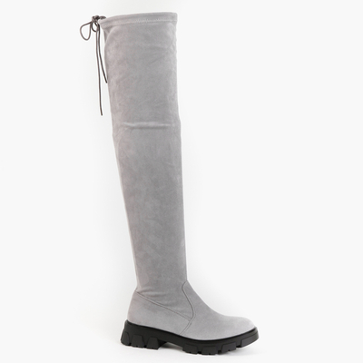 Eco - suede gray flat over the knee boots Engi- Footwear