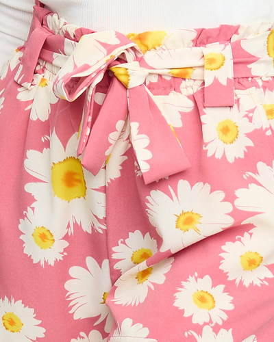 Pink patterned women's fabric floral shorts - Clothing
