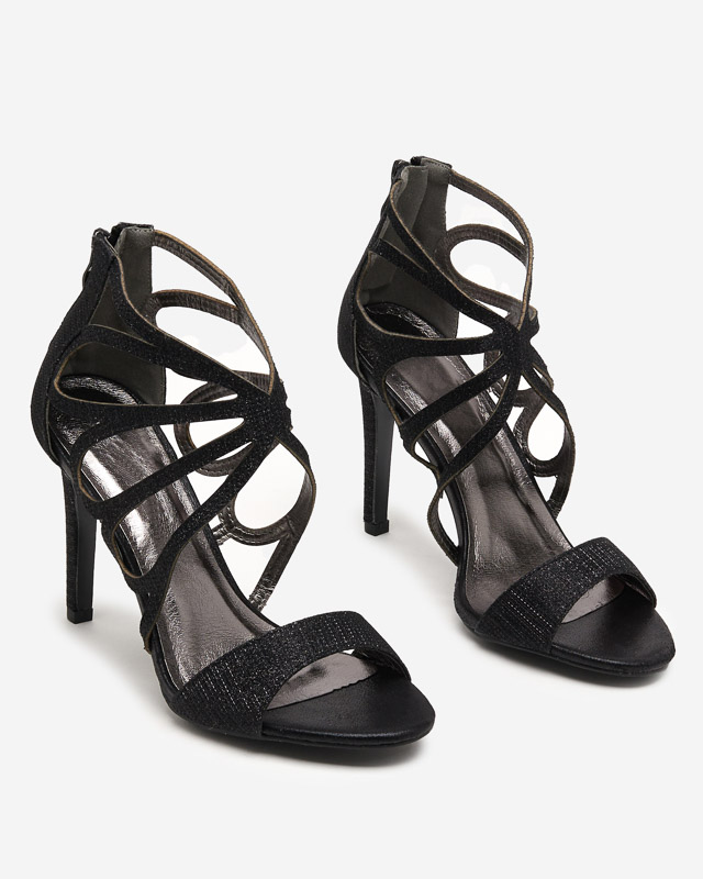 Black women's brocade sandals on a high heel Ricata - Footwear