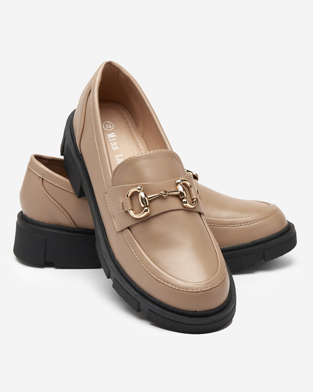 OUTLET Light brown women's shoes with an ornament on the nose Veteca - Footwear