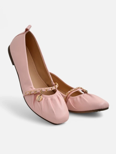 Pink Callista eco-leather ballet flats with a chain - stylish for spring and summer