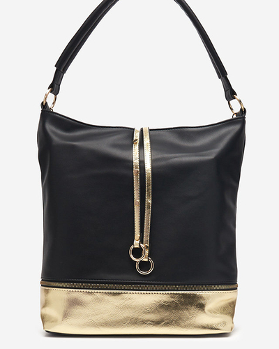 Black and gold women's handbag with decorative stripes - Accessories