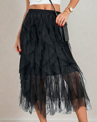 Royalfashion Women's double-layered midi skirt