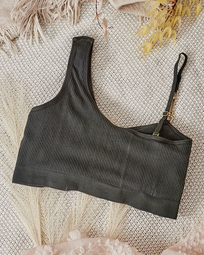 Royalfashion Women's ribbed bra with decorative strap