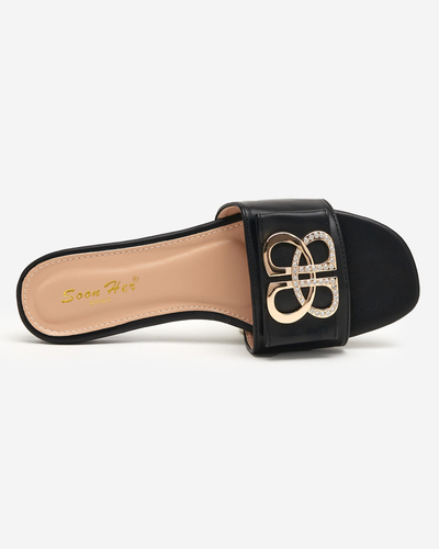 Black women's slippers with a gold Perls buckle - Footwear