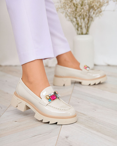 Royalfashion Lacquered cream moccasins with colorful stones Sarin