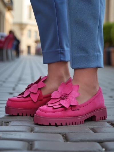 Женские лоферы Royalfashion из экозамши с цветком Floverse