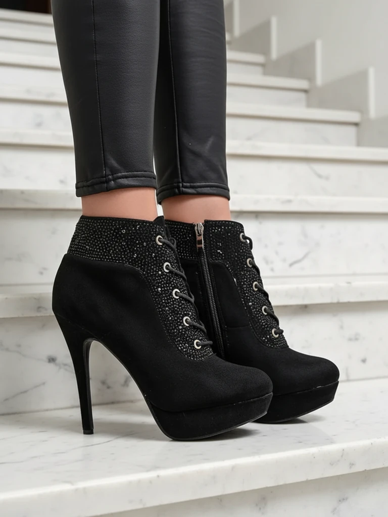 Royalfashion Women's heeled ankle boots with rhinestones Efelolo