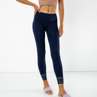 Navy blue women's leggings with lace - Clothing