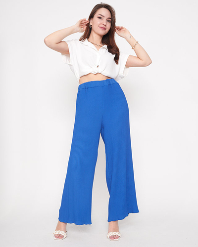 Women's cobalt ribbed wide palazzo trousers - Clothing