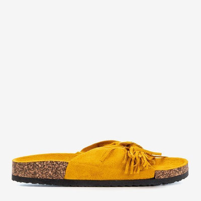 Women's mustard slippers with Amassa fringes - Footwear