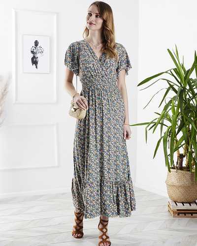 Floral women's midi dress in green- Clothing
