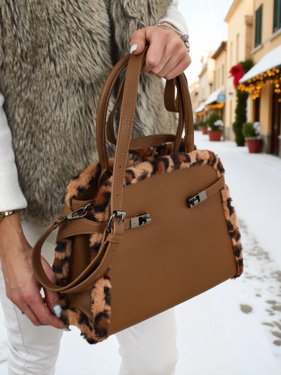 Small Women's Eco-Leather Handbag with Leopard Print Panthory