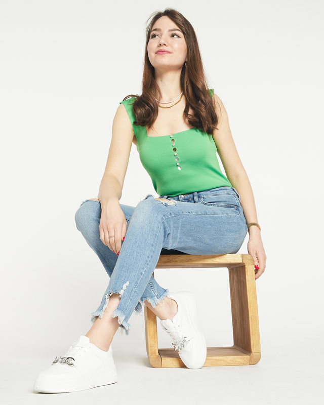 Sieviešu zaļš tops ar kubiskā cirkonija a'la pogām- Apģērbs