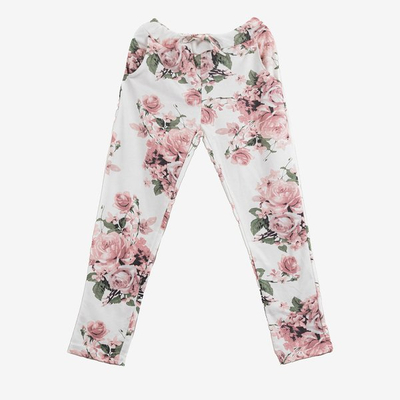 White cotton sweatpants with flowers - Pants 1