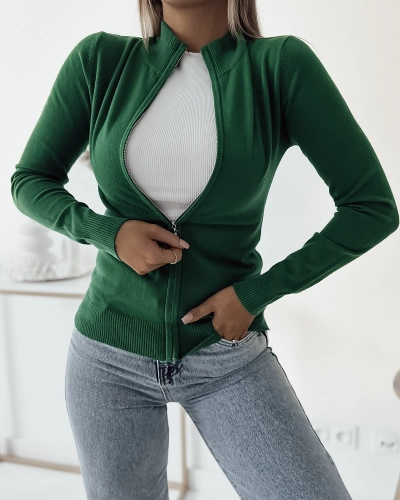 Royalfashion Dark green unbuttoned fitted sweater