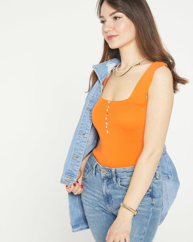 Oranžs sieviešu tops ar kubiskā cirkonija a'la pogām- Apģērbs