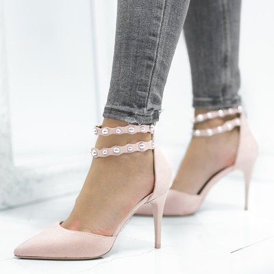 Beżowo - różowe szpilki z ozdobną sprzączką Dayene - Obuwie