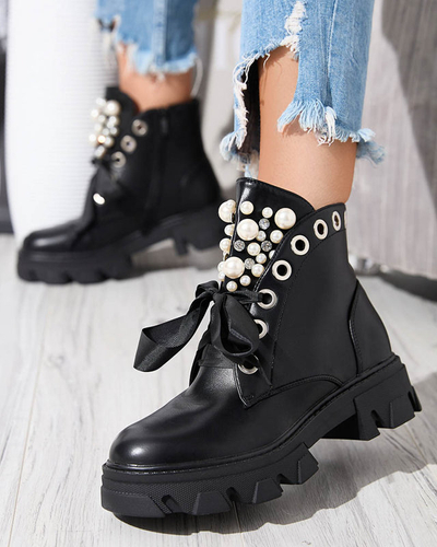 Black women's boots laced with a ribbon Legati- Footwear