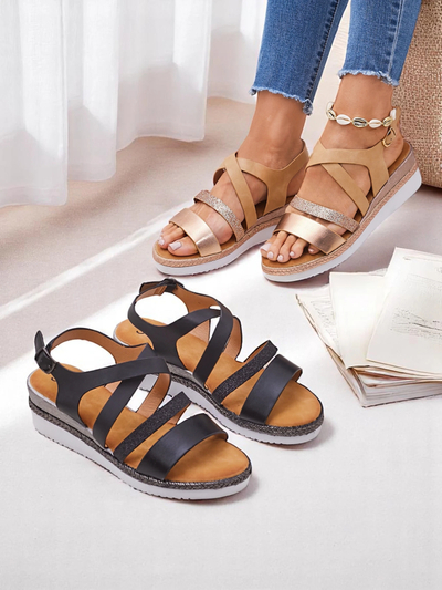 Aurelia Nero – Black women's wedge sandals Royalfashion eco leather