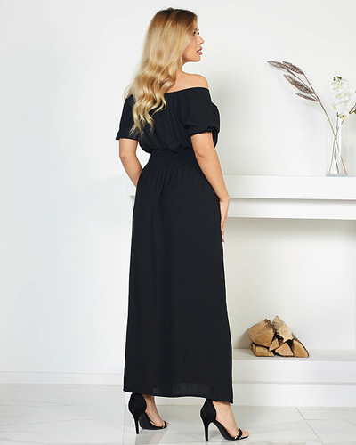 Midi dress with an elastic waist in black - Clothing