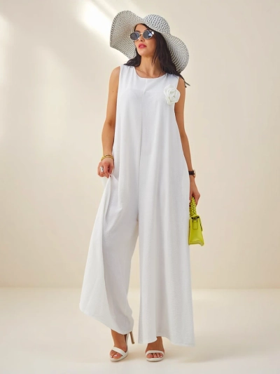 Artemisia Eleganza – white women's maxi viscose jumpsuit with straps