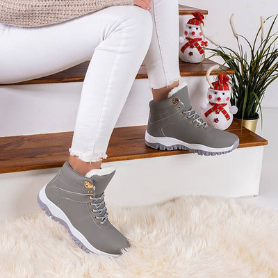 Women's warm eco-leather hiking boots in gray Filis color - Footwear
