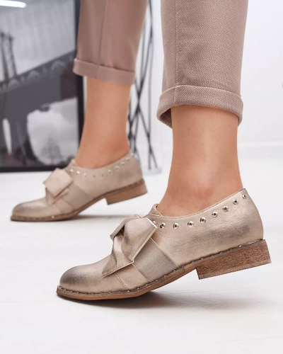 Gold women's low shoes with Entera bow - Footwear