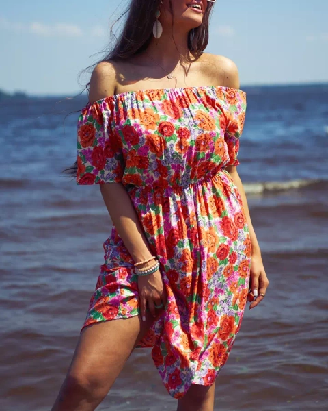 Royalfashion Women's floral mini dress a'la hiszpanka in red