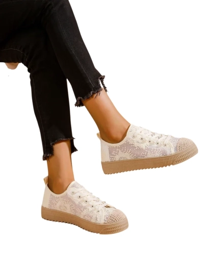 Royalfashion Women's Lace Sneakers with Sequins Nille