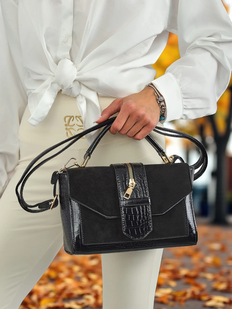 Cassia Nero Women's Handbag Classic Black Faux Leather Suede Stylish