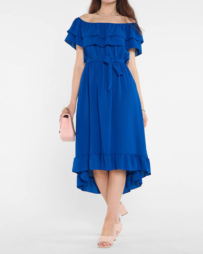 Ladies' cobalt dress with frills - Clothing