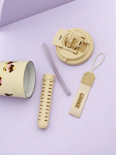 Royalfashion Thermal mug with a basket, straw, and spout Happy Dog