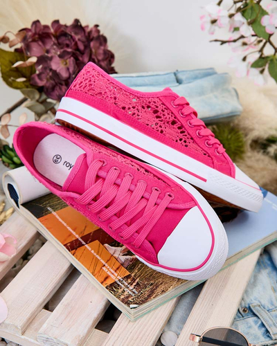 Callista Fuchsia Women's Sneakers - Light Fabric, 2.5 cm Flat Sole