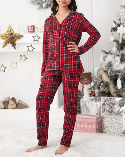 Royalfashion Christmas children's cotton plaid pajama