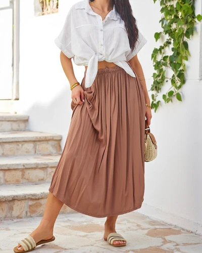 Royalfashion Women's Woven Midi Summer Skirt Light and Flowing with Two Pockets