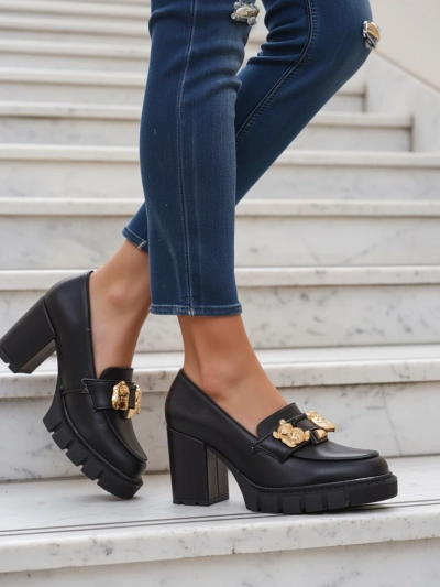 Women's Athens Heeled Sandals in Black Eco-Leather