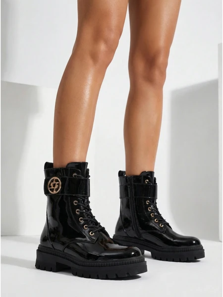 Lakierowane Botki Damskie eko sk
rane Eulin