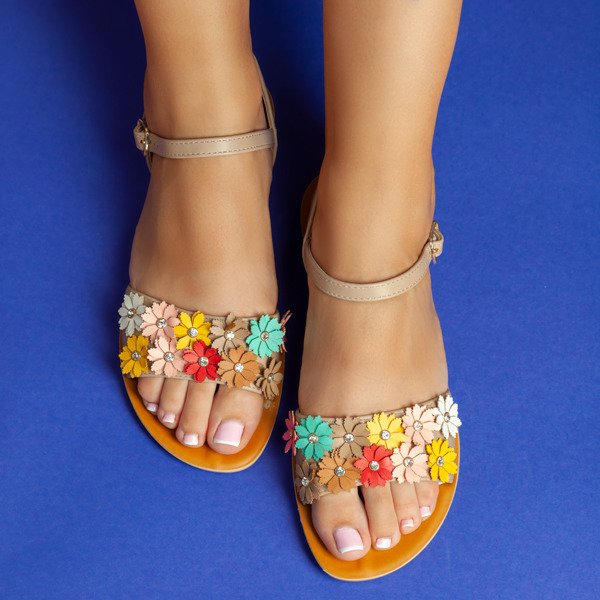 Beige sandals with flowers Kathryn- Shoes 1