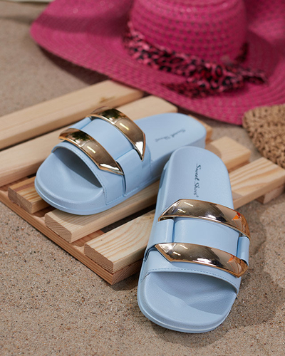 OUTLET Blue women's slippers with golden ornament Serina - Footwear